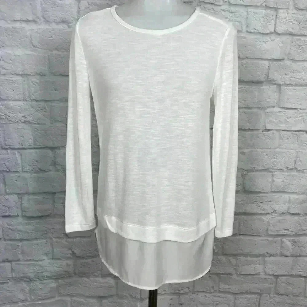 J. Crew Mercantile Women's XS Knit Ivory Long Sleeve Silky Layered Hem Blouse
